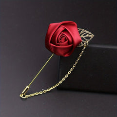 Men's Suit Golden Leaf Brooch with Chain Wedding Corsage
