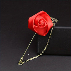 Men's Suit Golden Leaf Brooch with Chain Wedding Corsage
