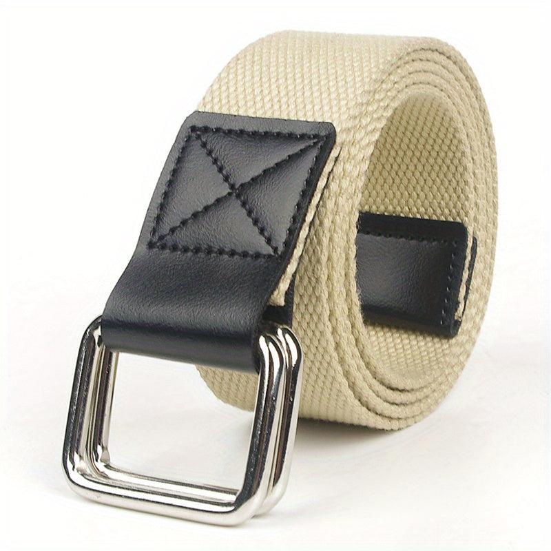 Ring Buckle Casual Canvas Belt For Men Wide Double Ring Buckle Belt
