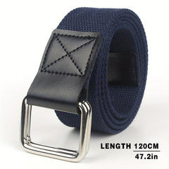 Ring Buckle Casual Canvas Belt For Men Wide Double Ring Buckle Belt