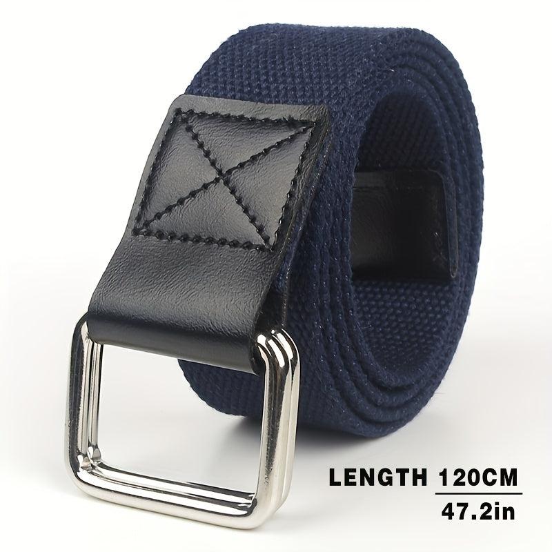 Ring Buckle Casual Canvas Belt For Men Wide Double Ring Buckle Belt