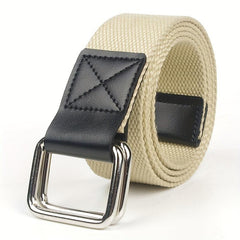 Ring Buckle Casual Canvas Belt For Men Wide Double Ring Buckle Belt