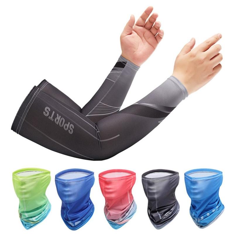 Cooling Sunscreen Arm Sleeves Cover Head Face Neck Tube Scarf Set