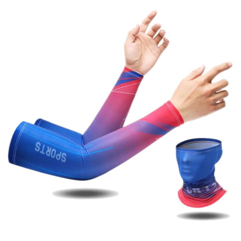 Cooling Sunscreen Arm Sleeves Cover Head Face Neck Tube Scarf Set
