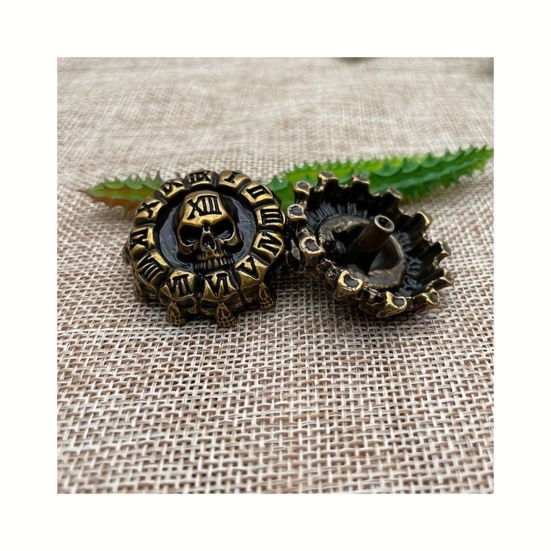 1pc Leather Carved Buckle Screw Coin Buckle Antique Golden Skull Buckle