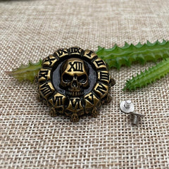 1pc Leather Carved Buckle Screw Coin Buckle Antique Golden Skull Buckle