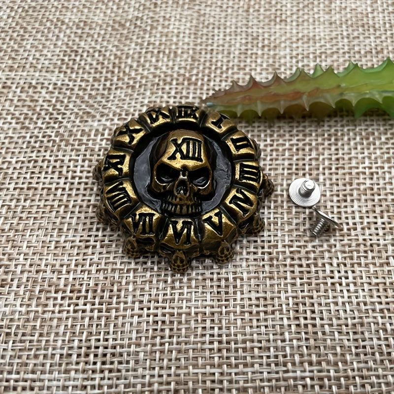 1pc Leather Carved Buckle Screw Coin Buckle Antique Golden Skull Buckle