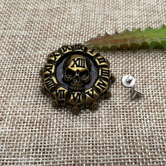 1pc Leather Carved Buckle Screw Coin Buckle Antique Golden Skull Buckle