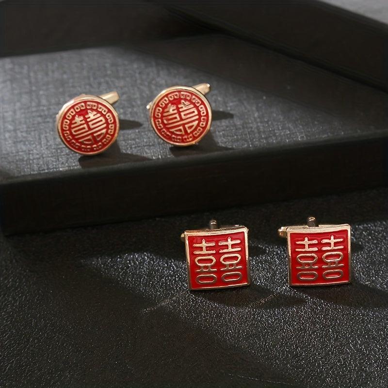 Red Paint Square Cufflinks French Wedding