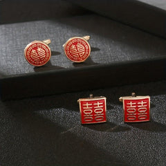 Red Paint Square Cufflinks French Wedding
