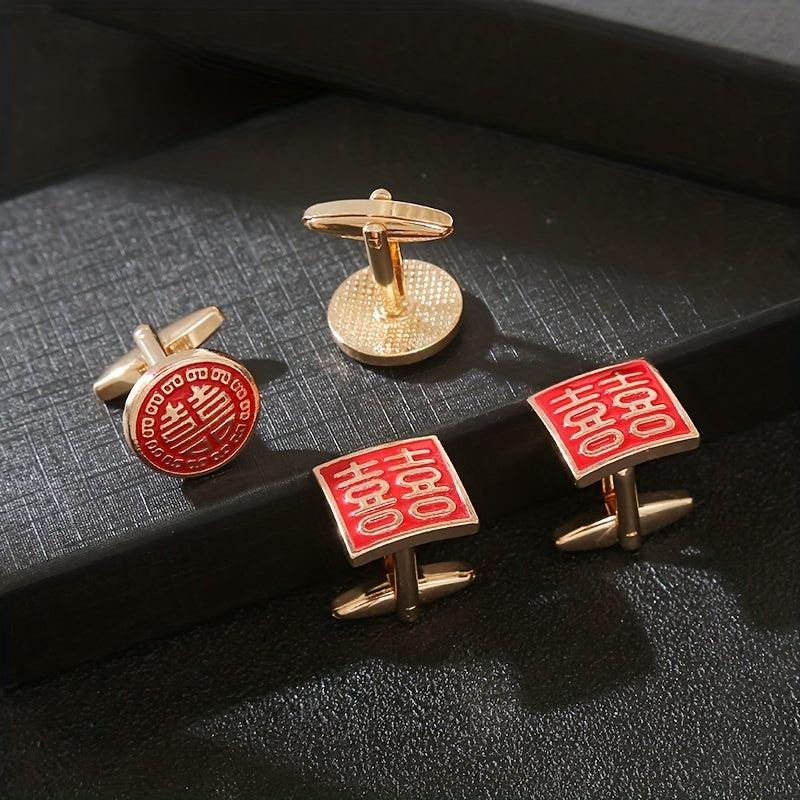 Red Paint Square Cufflinks French Wedding