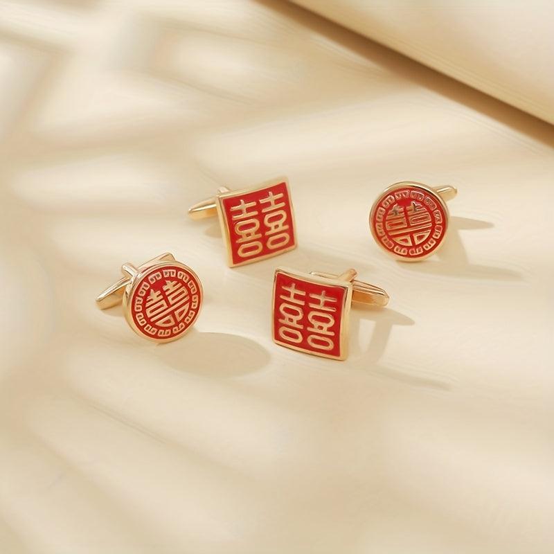 Red Paint Square Cufflinks French Wedding