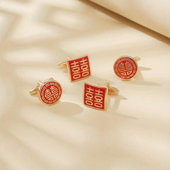 Red Paint Square Cufflinks French Wedding