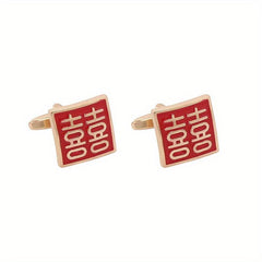Red Paint Square Cufflinks French Wedding