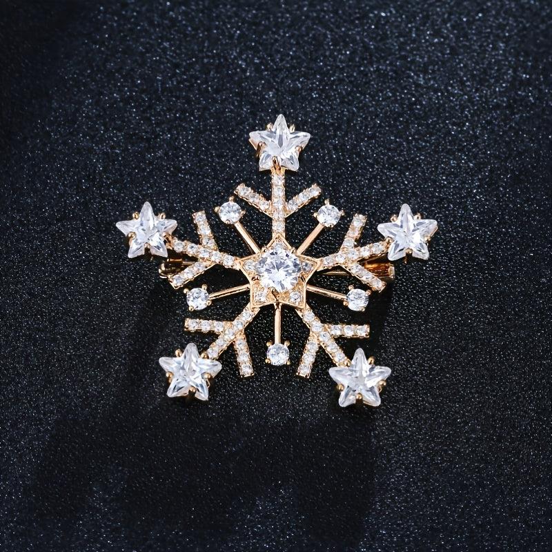 Micro Paved Zirconia Snowflake Brooch