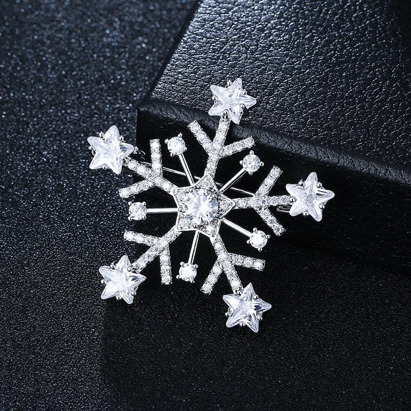 Micro Paved Zirconia Snowflake Brooch