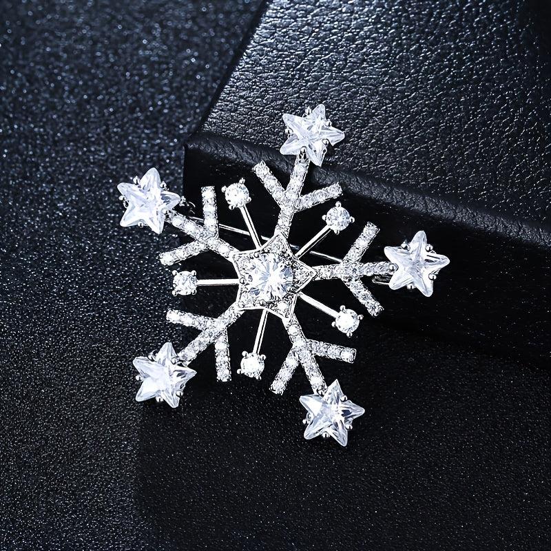 Micro Paved Zirconia Snowflake Brooch