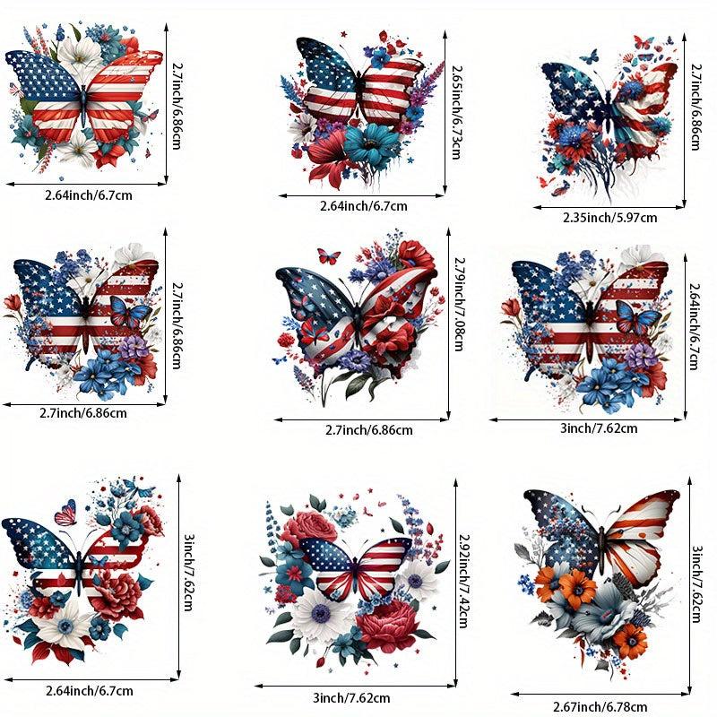 9pcs American Flag Butterfly Stickers Transfer Decals Iron on Patches Stickers
