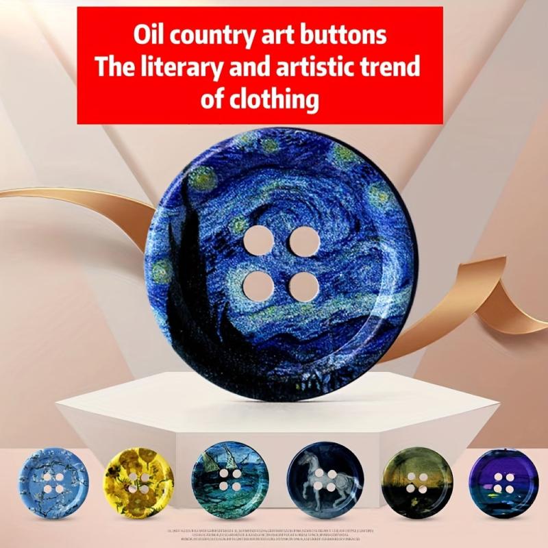 6pcs Round Art Oil Painting Top Button for Men's Suit Coat Trousers