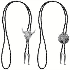 2pcs Vintage Cowboy Bolo Tie Leather Ties Cow Skull Costume Accessories