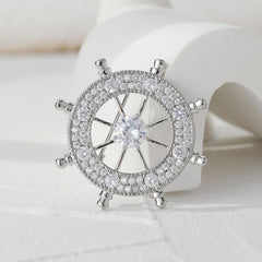 Atmospheric Men's Rudder Brooch with Zircon Inlay