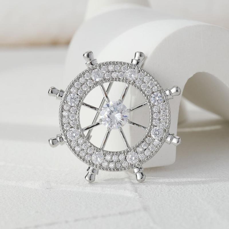 Atmospheric Men's Rudder Brooch with Zircon Inlay
