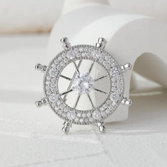 Atmospheric Men's Rudder Brooch with Zircon Inlay