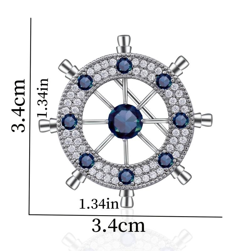 Atmospheric Men's Rudder Brooch with Zircon Inlay