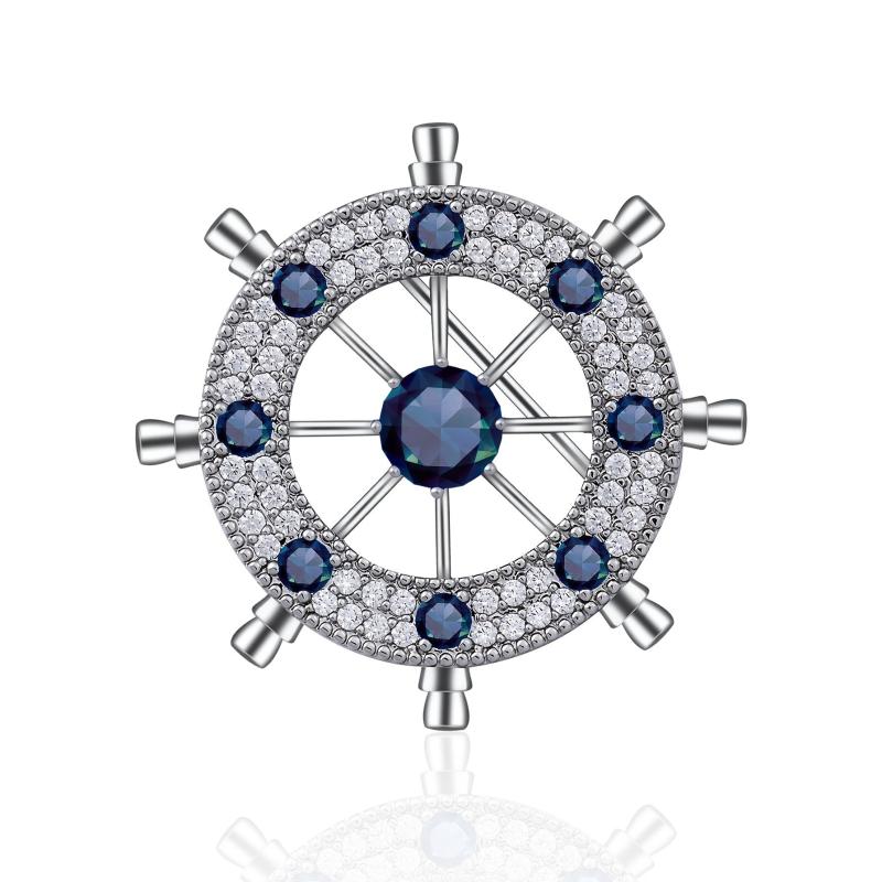 Atmospheric Men's Rudder Brooch with Zircon Inlay