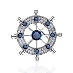 Atmospheric Men's Rudder Brooch with Zircon Inlay