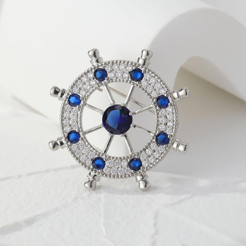 Atmospheric Men's Rudder Brooch with Zircon Inlay