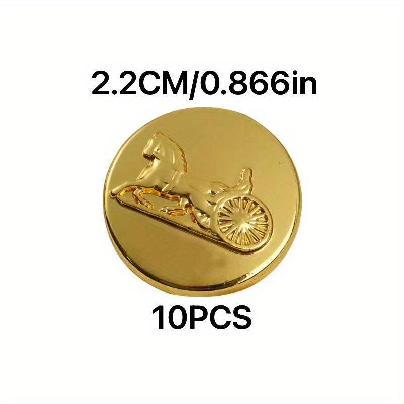 10Pcs Golden Metal Carriage Buttons For Coat, Suit, Hand Sewn