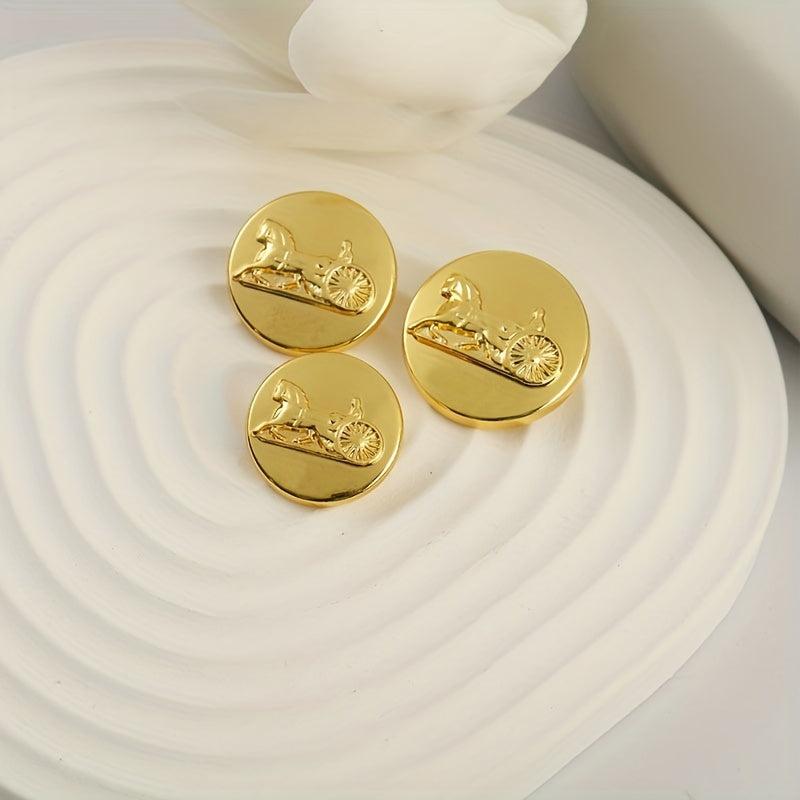 10Pcs Golden Metal Carriage Buttons For Coat, Suit, Hand Sewn