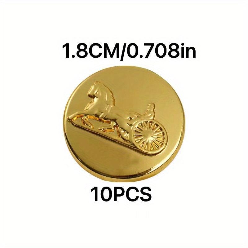 10Pcs Golden Metal Carriage Buttons For Coat, Suit, Hand Sewn