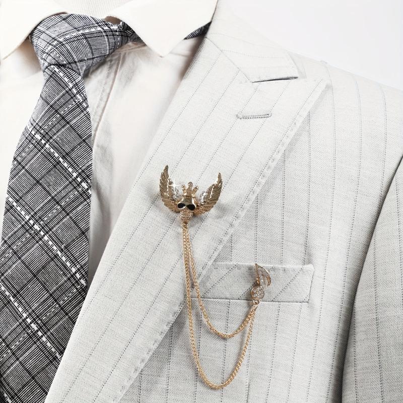 Men's Flying Skull King Tassel Rhinestone Brooch
