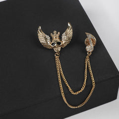 Men's Flying Skull King Tassel Rhinestone Brooch