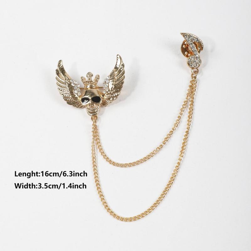 Men's Flying Skull King Tassel Rhinestone Brooch