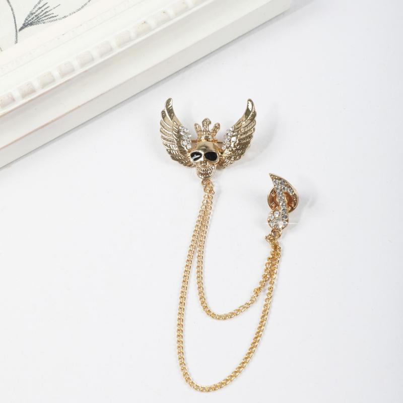 Men's Flying Skull King Tassel Rhinestone Brooch