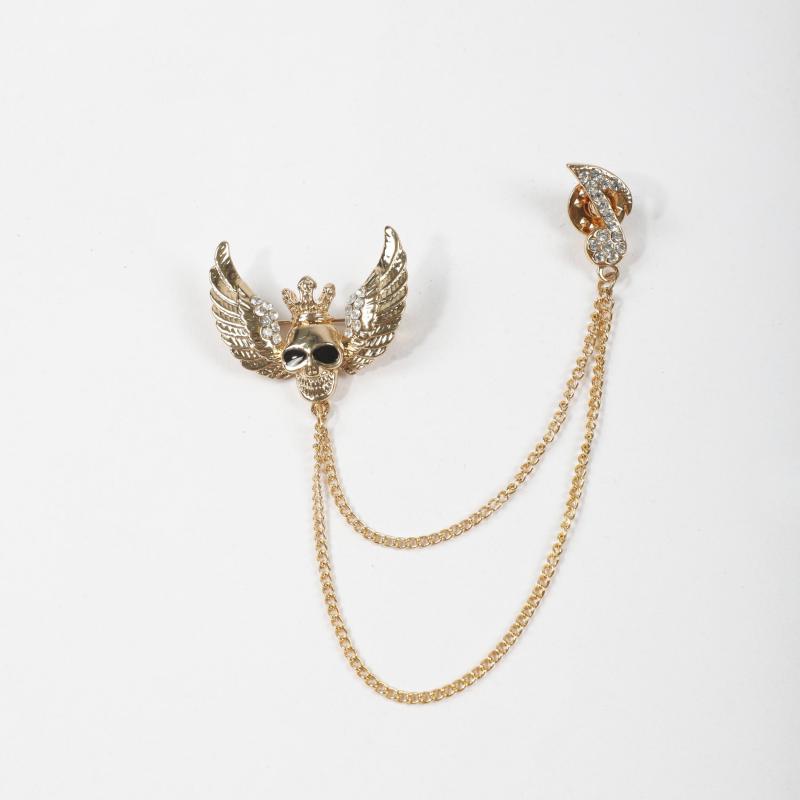 Men's Flying Skull King Tassel Rhinestone Brooch