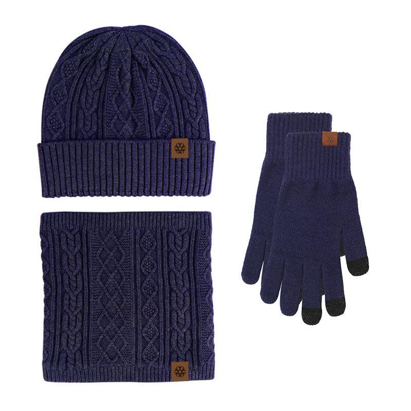3pcs Winter Knit Gloves Hat Muffler Set Touch Screen Plus Fleece Warm Wool