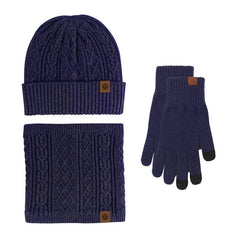 3pcs Winter Knit Gloves Hat Muffler Set Touch Screen Plus Fleece Warm Wool