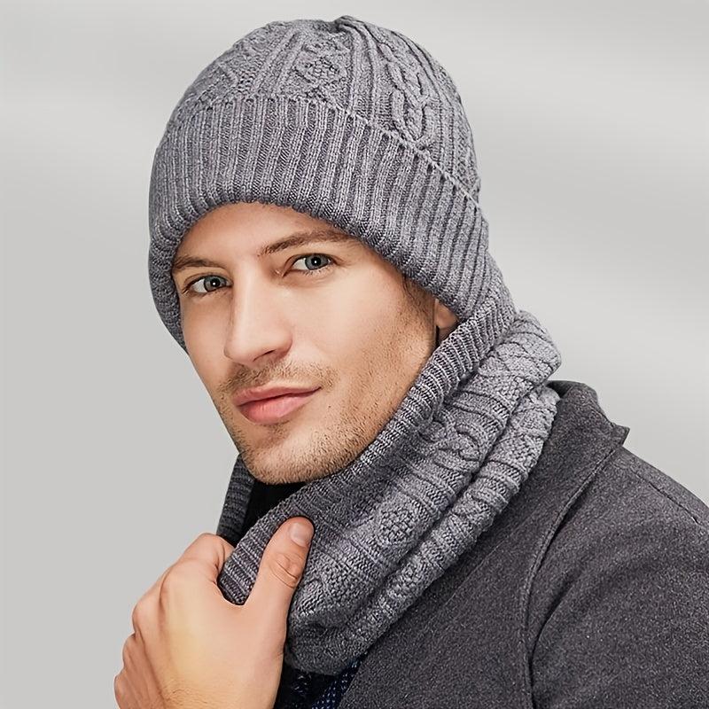 3pcs Winter Knit Gloves Hat Muffler Set Touch Screen Plus Fleece Warm Wool