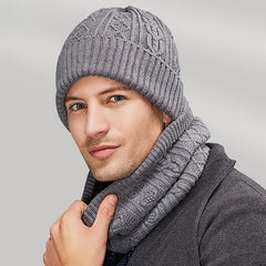 3pcs Winter Knit Gloves Hat Muffler Set Touch Screen Plus Fleece Warm Wool