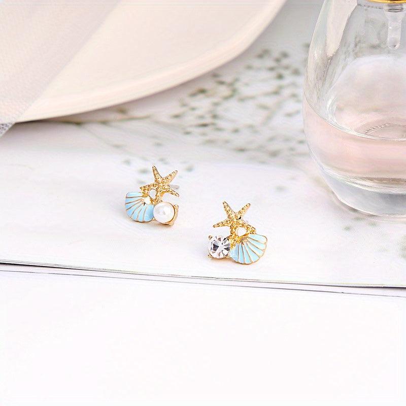 Starfish Shell Stud Earrings with Pearl Wedding Banquet Jewelry