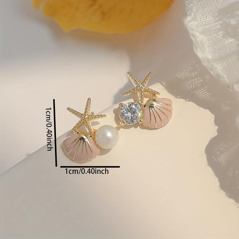 Starfish Shell Stud Earrings with Pearl Wedding Banquet Jewelry