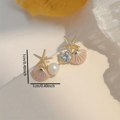 Starfish Shell Stud Earrings with Pearl Wedding Banquet Jewelry