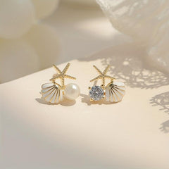 Starfish Shell Stud Earrings with Pearl Wedding Banquet Jewelry