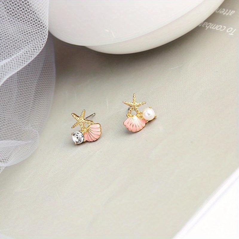 Starfish Shell Stud Earrings with Pearl Wedding Banquet Jewelry