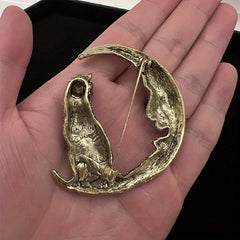 Glitter Moon Cat Brooch for Men Rhinestone Pets Party Office