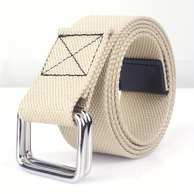 1pc Double Buckle Woven Canvas Belt for Men